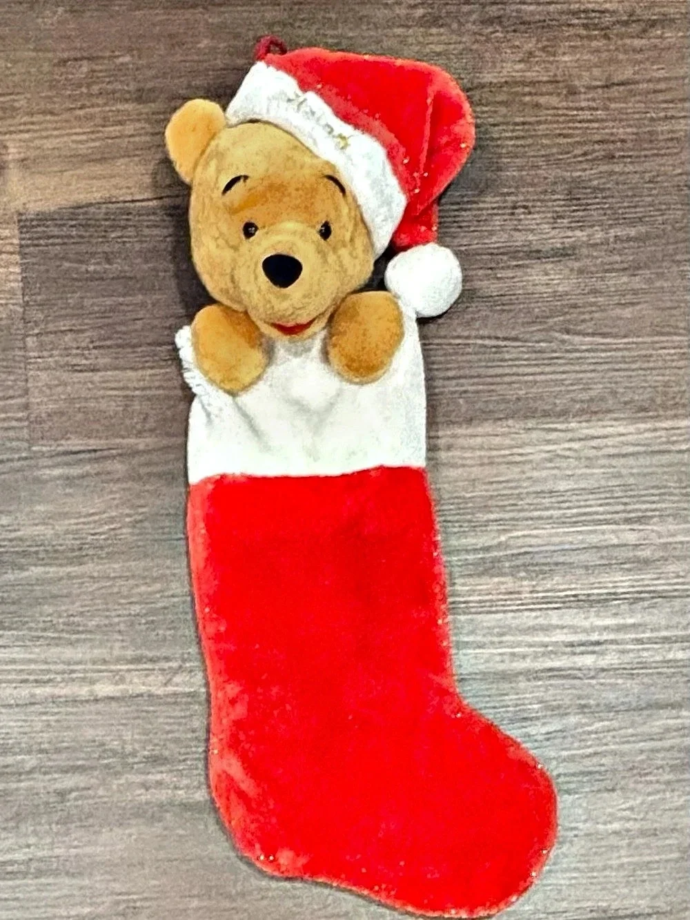 Vintage 90s Disney Winnie the Pooh 3D plush Large Christmas Stocking 24”